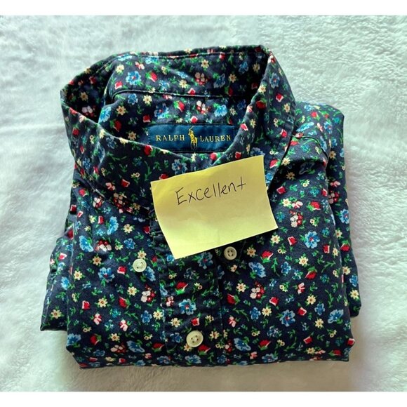 Ralph Lauren Mens Floral Short-Sleeve Button-Down Shirt Large Navy Multicolor - Picture 10 of 10